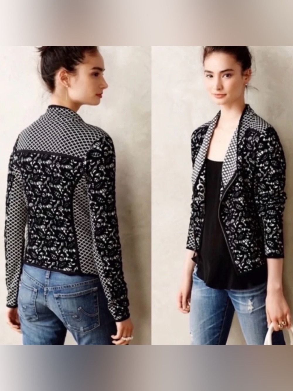 Anthropologie Moth Jaquard Moto Cardigan